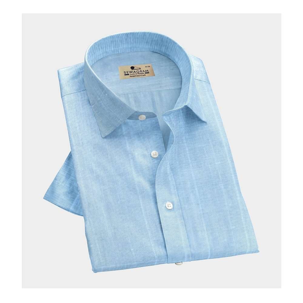 60s DT Muslin Khadi Sky Blue Formal Shirt-808